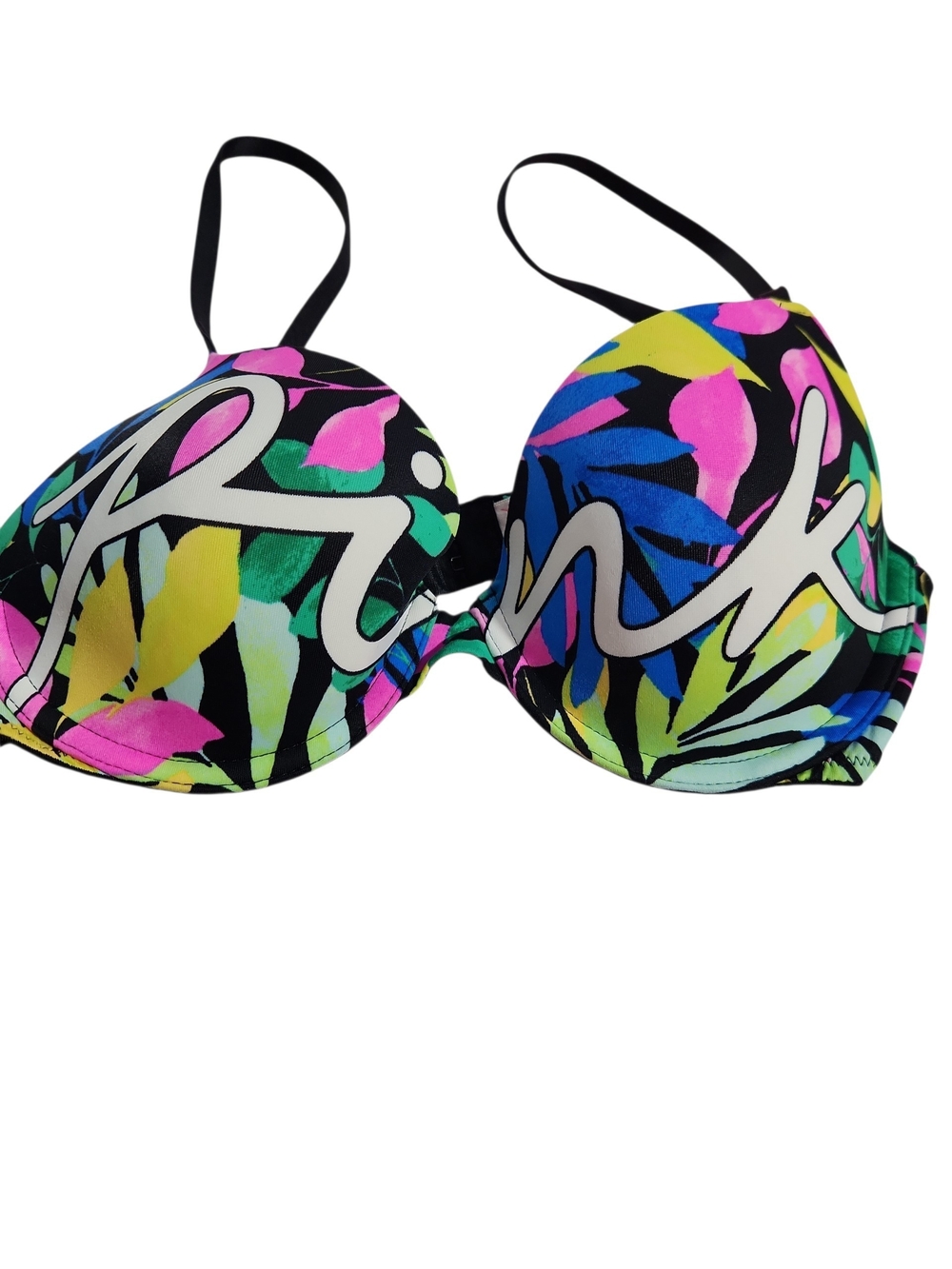 Pink Victoria's Secret Women Black Multicolor Push-Up T Shirt Bra